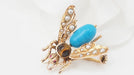 Broche Broche mouche en or jaune turquoise, oeil de tigre et perles fines 58 Facettes 32820