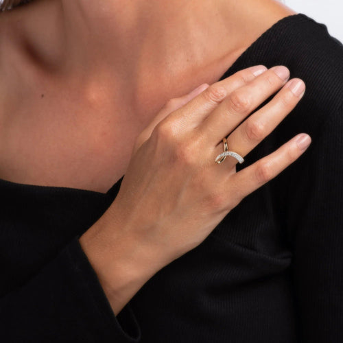 Bague Bague ruban vintage en or jaune 14 carats sertie de diamants, taille 5,5, style abstrait, bijou fin 58 Facettes G12885