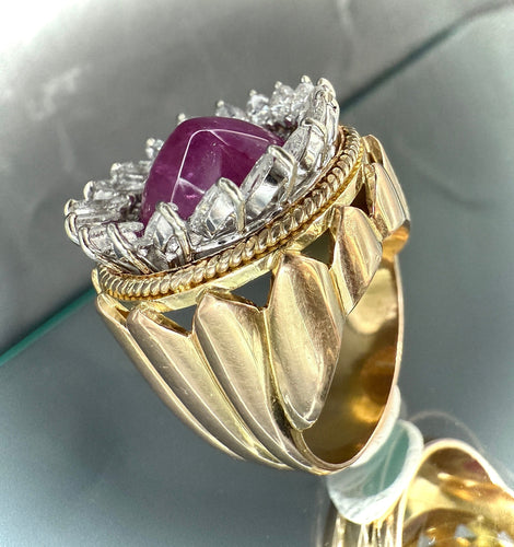 Bague 54.5 Bague or jaune et or blanc, rubis, diamants 58 Facettes