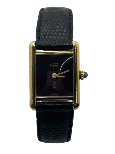 Montre Cartier - Montre Tank Must Vermeil cadran noir 20 x 28 mm 58 Facettes