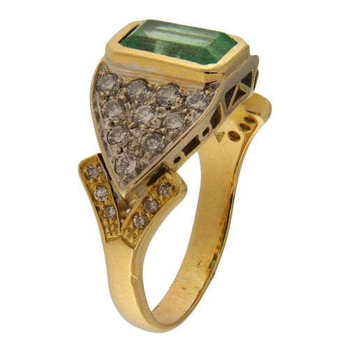 Bague 59 Bague en or jaune et blanc avec émeraude de 2,44 carats et diamants 58 Facettes G3870