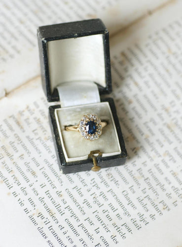 Bague 52.5 Bague Marguerite ancienne or jaune, saphir et diamants 58 Facettes