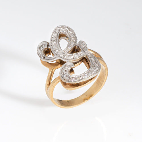 Bague Bague initiale G en diamant, vintage, or jaune 14 carats, taille 3,75, bijoux de succession 58 Facettes G13894