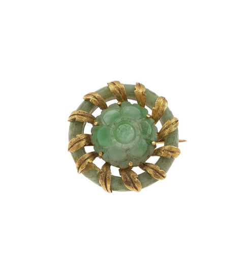 Broche Broche fleur vintage en or jaune et jadéite de Mario Buccellati 58 Facettes