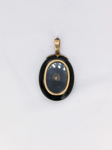 Pendentif Pendentif ancien Porte-souvenir or argent onyx diamants 58 Facettes J286