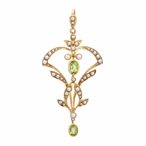 Pendentif Pendentif Lavallière édouardien Péridot Perles vintage Or Jaune 58 Facettes G13060