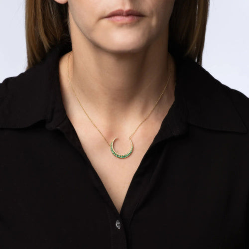Collier Collier croissant de lune émeraude et diamant, or 14 carats, bijoux fins célestes, 45,7 cm 58 Facettes G13853