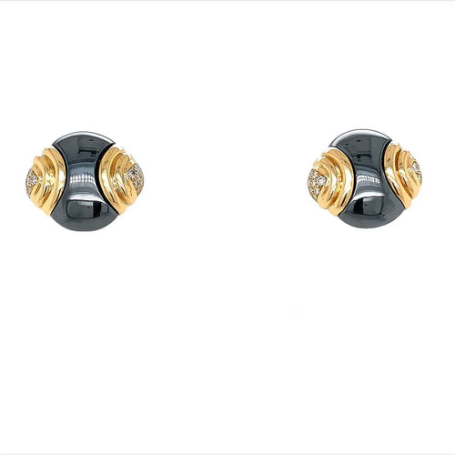 Boucles d'oreilles Boucles d'oreilles Bulgari en or jaune 18 carats avec diamants et hématite 58 Facettes