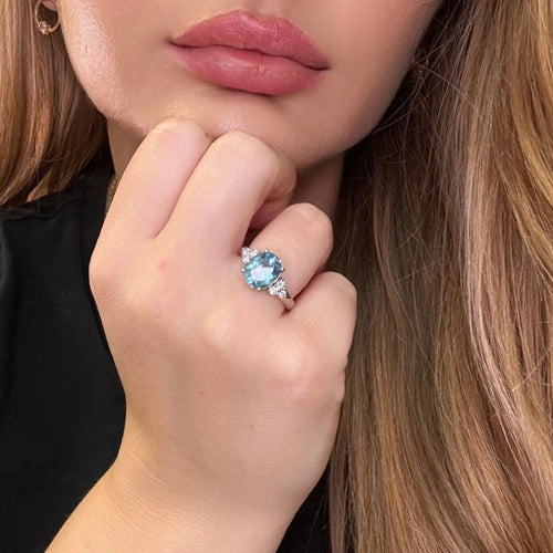 Bague 55 Solitaire or blanc aigue-marine et diamants 58 Facettes 81-GS33773-5