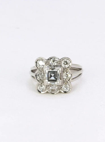 Bague 52 Bague marguerite or blanc platine diamant carré taille ancienne 58 Facettes J208