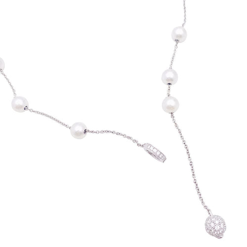 Collier Collier Mikimoto or blanc, perles blanches, diamants. 58 Facettes 33705