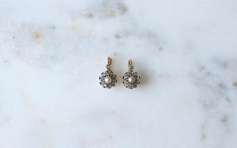 Boucles d'oreilles Dormeuses Anciennes Perles Fines et Diamants 58 Facettes