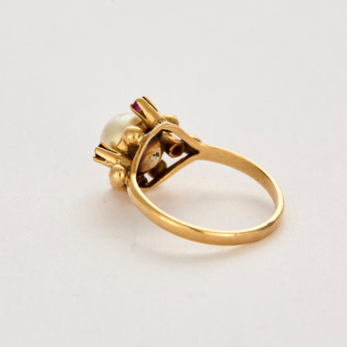 Bague 52 Bague or jaune, perle de culture et rubis 58 Facettes PAL30165