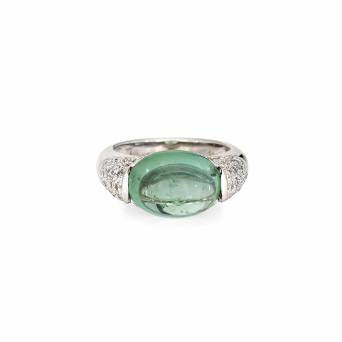 Bague 53 Bague en or blanc avec diamants et tourmaline verte écume de mer 58 Facettes G13597