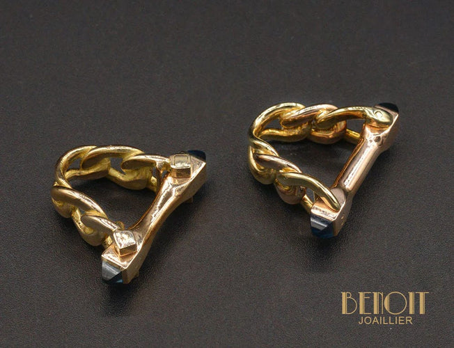 Boutons de manchette Boutons de Manchettes 2 Ors Saphirs 58 Facettes A9420