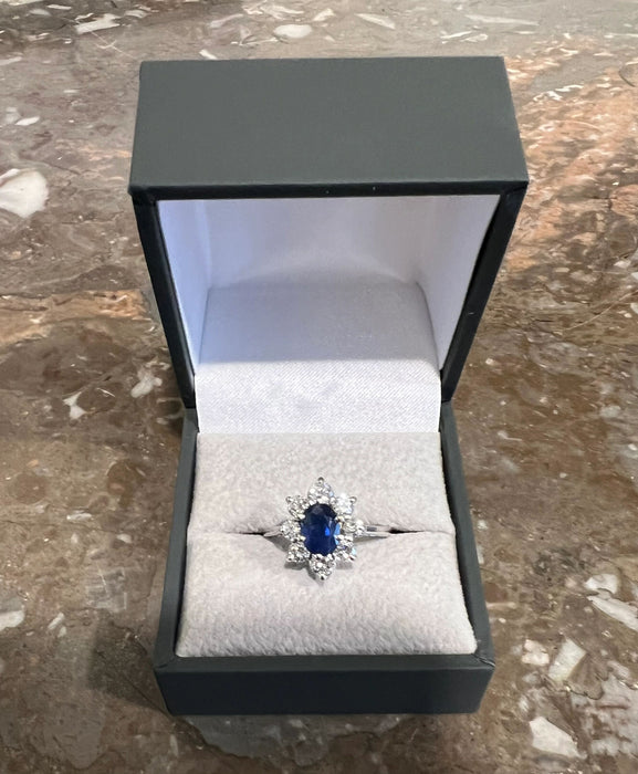 Pompadour sapphire diamond ring in white gold