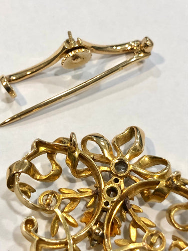 Broche Broche ancienne or jaune perles et diamant 58 Facettes