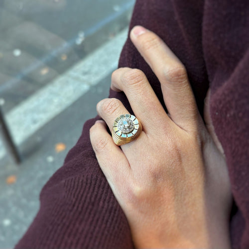 Bague 51 Bague Godronnée - Or jaune, Platine & Diamants 58 Facettes 250060SP