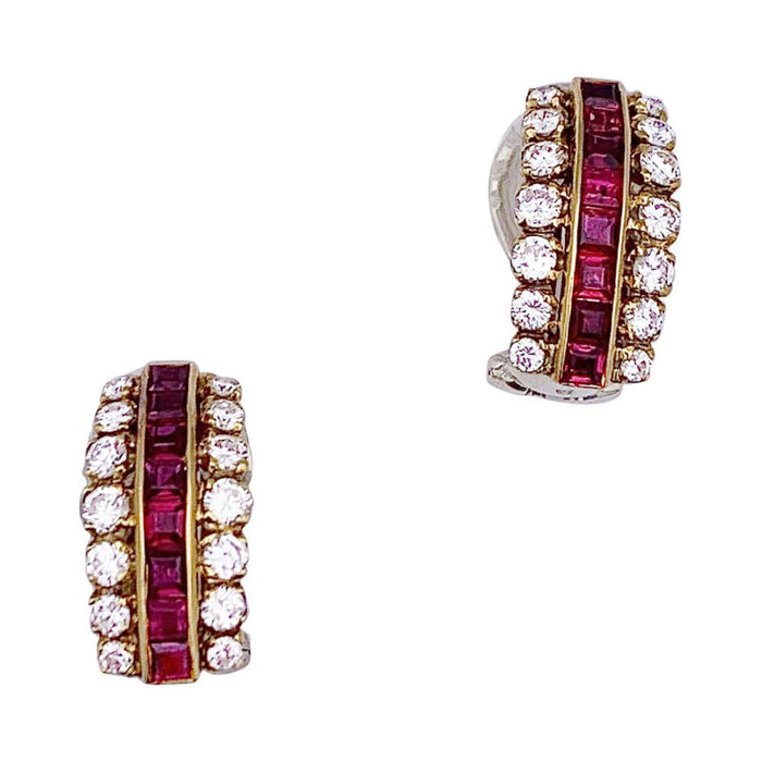 Boucles d'oreilles Boucles d'oreilles Fred, or jaune, diamants et rubis. 58 Facettes 33417