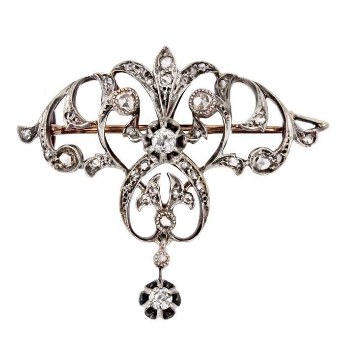 Oude broche met diamanten hanger