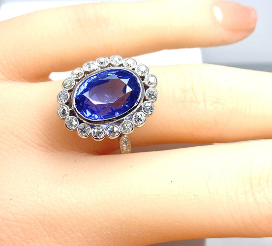 Ring - Ouppvärmd Ceylon-safir 6,53 ct i Platina och diamanter 