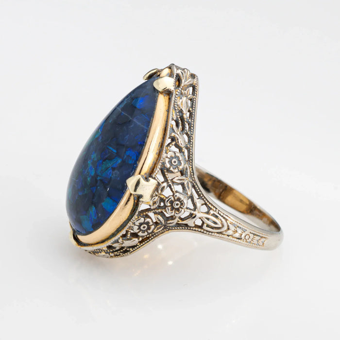 Ring Art Deco Black Opal 1920s Vintage White Gold