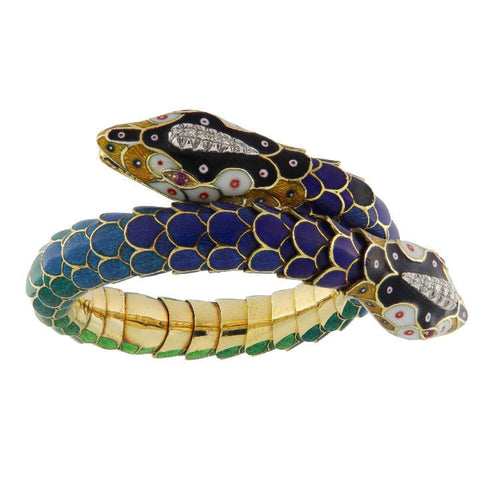 Bracelet Bracelet serpent en or jaune émaillé de diamants et de rubis 58 Facettes G3842