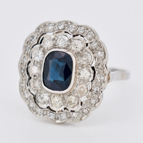 Bague 56 Bague Art Deco - Or 18 Carats, Saphir Naturel Non Chauffé et Diamants 58 Facettes 469