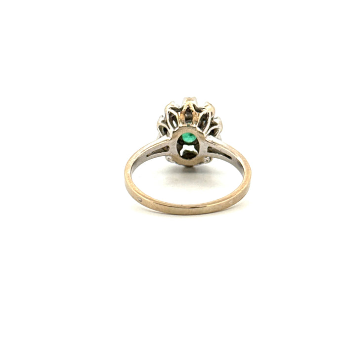 Pompadour ring in white gold with diamonds and emeralds