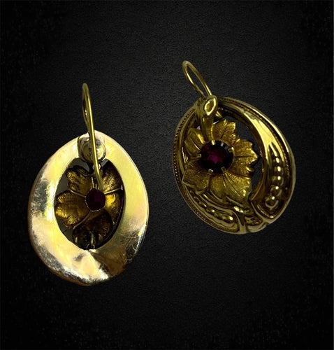 Boucles d'oreilles Boucles d'oreilles austro-hongroises en forme de feuille avec grenats 58 Facettes