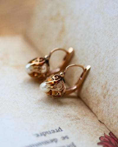 Boucles d'oreilles Paire de Dormeuse Perle et Or Rose 58 Facettes A11656