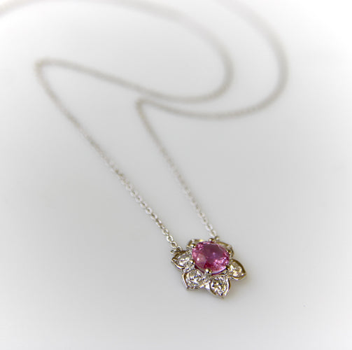 Vintage Platinum Pink Sapphire and Diamond Necklace 58 Facettes A2003H