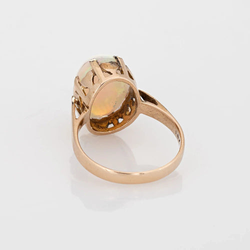 Äthiopischer Opalring, Vintage-Cocktailschmuck aus Gelbgold
