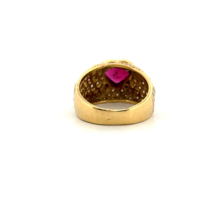 Yellow Gold Ruby & Diamond Bangle Ring