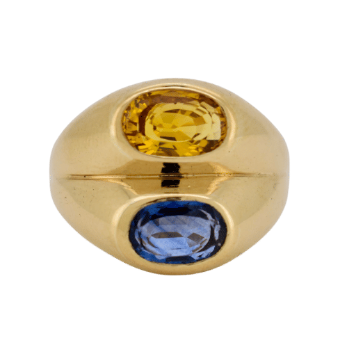 Bague 52 Bague Double Jonc, Or 18 Carats, Saphirs Jaune et Bleu Naturels - Vintage 58 Facettes 381