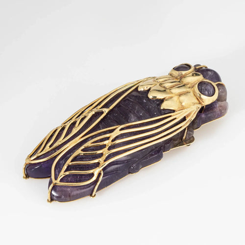 Pendentif Pendentif cigale vintage en or jaune avec améthyste sculptée 58 Facettes G13715