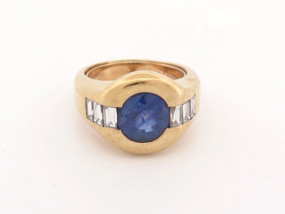 vintage POIRAY ring bezet met saffier & baguette diamanten in geel goud