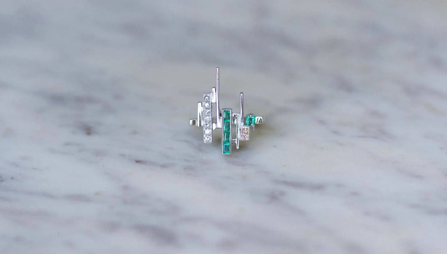 Bague 47 Bague Jean Vendôme Diamants et Emeraudes sur Or Blanc 58 Facettes