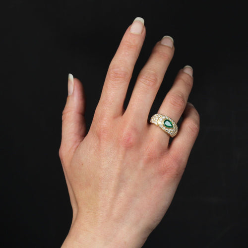 Bague 52 Bague jonc diamants et émeraude taillée en poire 58 Facettes 24-135