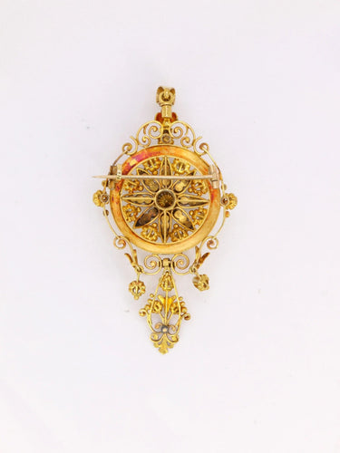 Pendentif Pendentif Broche Napoléon III or diamants perles fines 58 Facettes J337