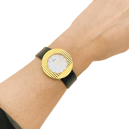 Montre Montre Poiray "Ma Seconde" acier, or, cuir, nacre, diamants. 58 Facettes 34313