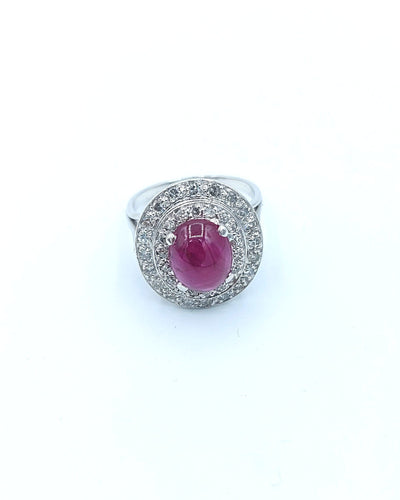 Bague 55.5 Bague Cocktail Ovale Rubis Cabochon et Diamant 58 Facettes A11146