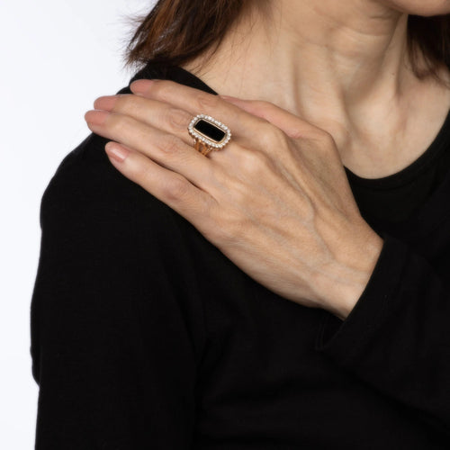 Bracelet Bague Diamant Onyx Vintage Or Jaune 58 Facettes