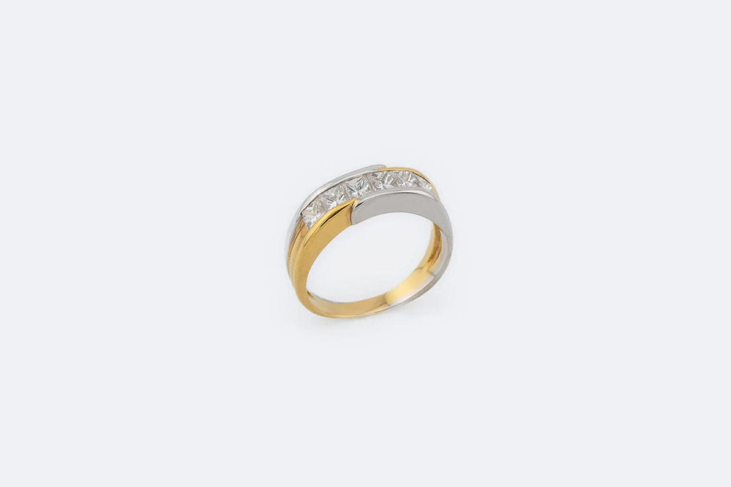 Bague 56 Bague taille princesse en or jaune et or blanc avec diamants 58 Facettes ANL44