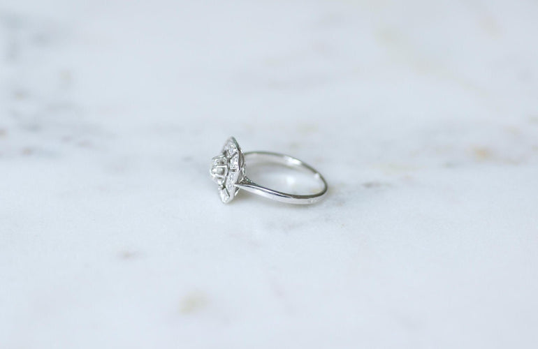 Prsten Art Deco oktagonalni, belo zlato, Platinum, dijamanti 