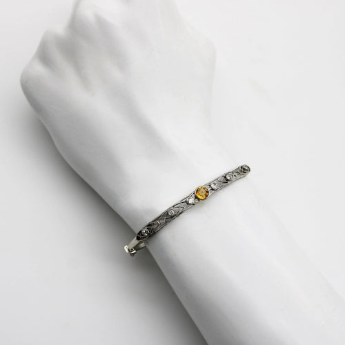 Bracelet Edwardian Yellow Sapphire and Diamond Filigree Bracelet in Platinum 58 Facettes