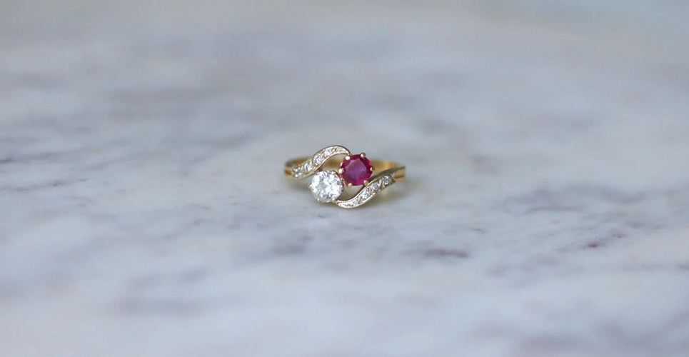 Bague 50.5 Bague Toi et Moi Rubis Birman et Diamants 58 Facettes