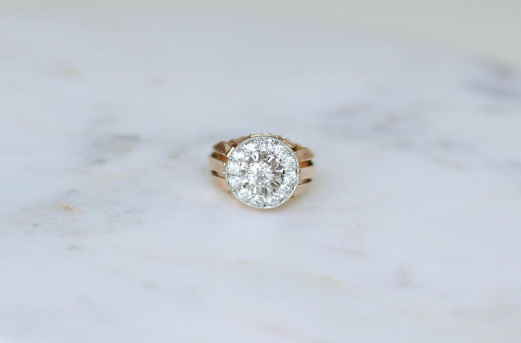 Bague 58.5 Bague Dôme en diamants, or rose et platine des années 40 58 Facettes