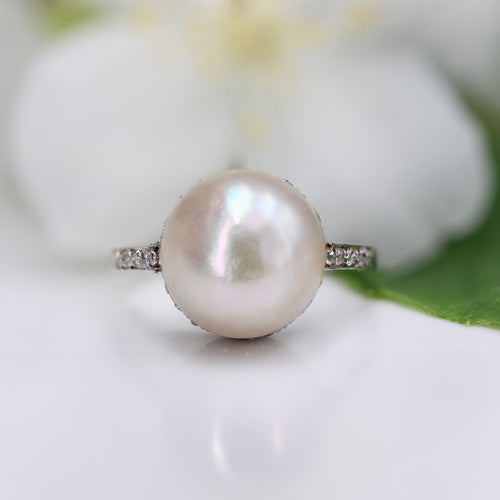 Bague 52 Bague perle Mabé et diamants en platine 58 Facettes 24-023