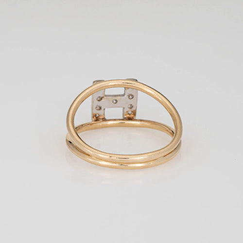 Bague 53.5 Bague vintage en or jaune avec diamants et lettre H 58 Facettes G13591